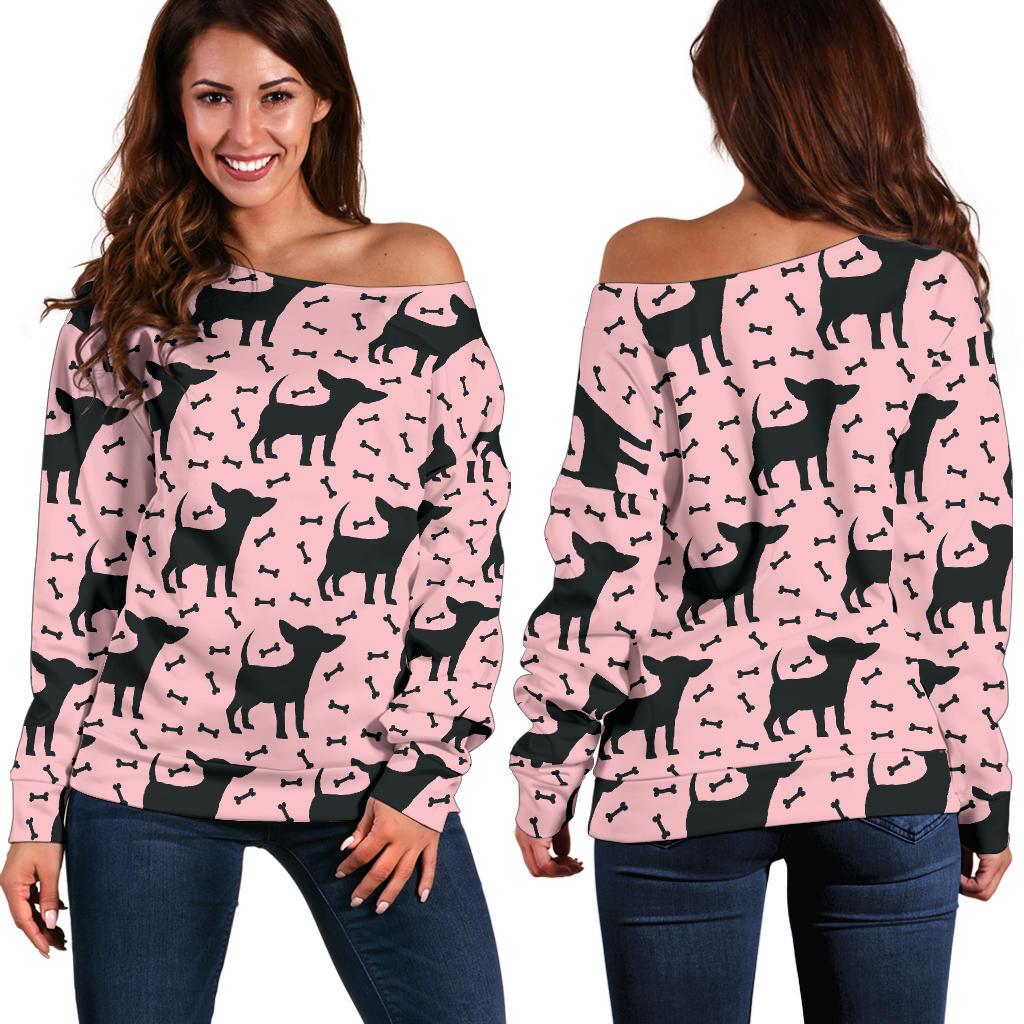 Chihuahua Pink Print Pattern Off Shoulder Sweatshirt