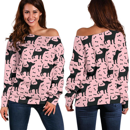 Chihuahua Pink Print Pattern Off Shoulder Sweatshirt