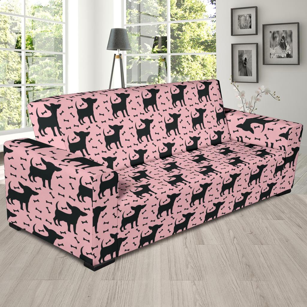 Chihuahua Pink Print Pattern Sofa Slipcover-JTAMIGO.COM