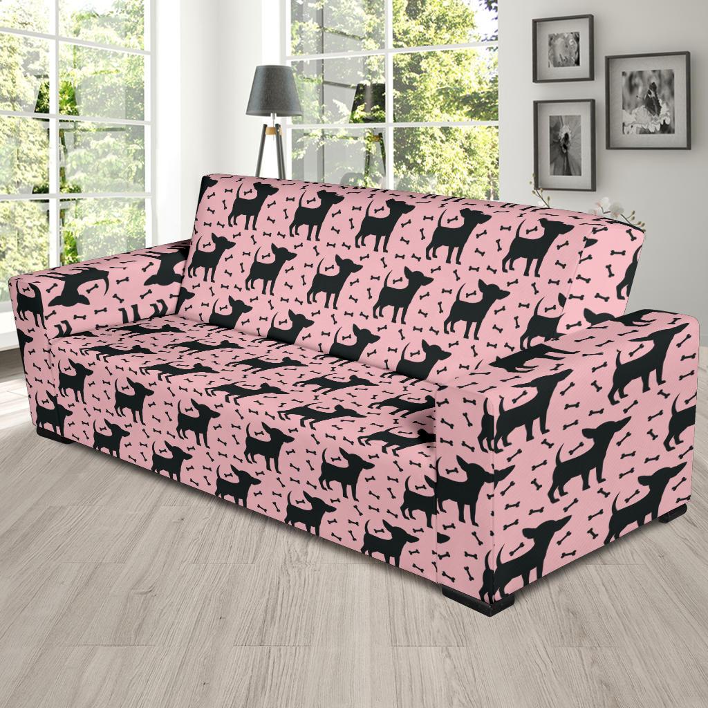 Chihuahua Pink Print Pattern Sofa Slipcover-JTAMIGO.COM