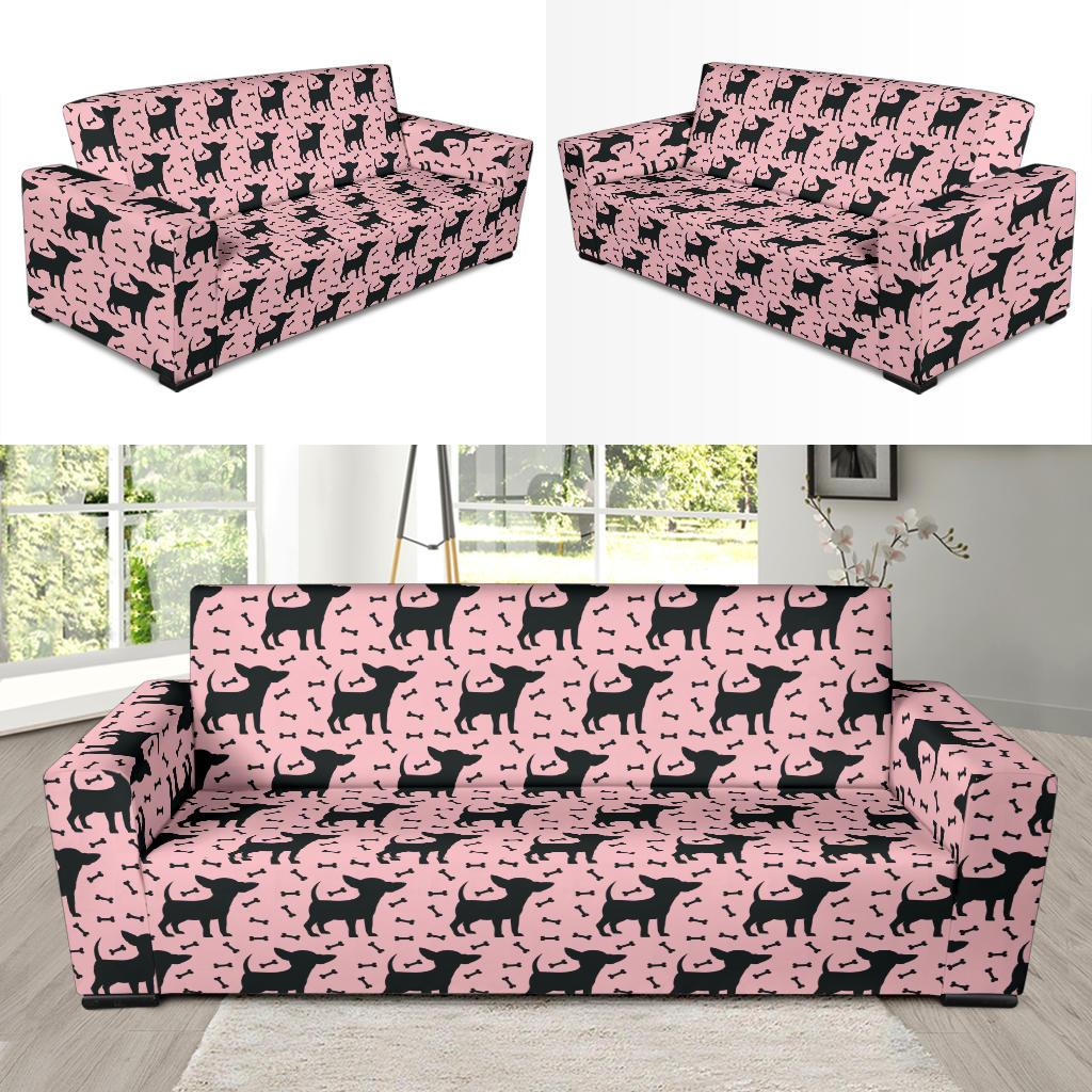 Chihuahua Pink Print Pattern Sofa Slipcover-JTAMIGO.COM