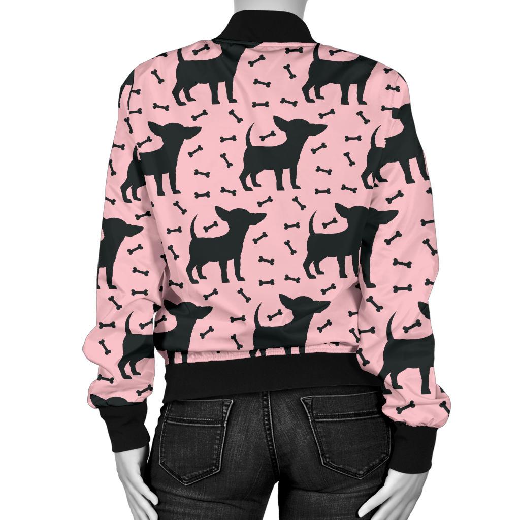 Chihuahua Pink Print Pattern Women Casual Bomber Jacket