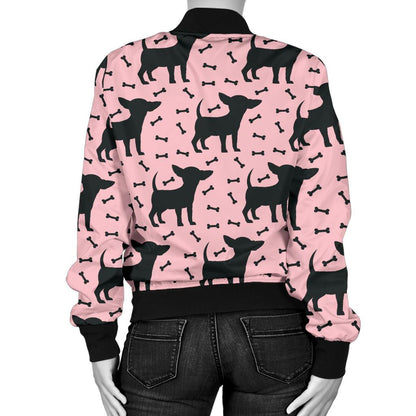 Chihuahua Pink Print Pattern Women Casual Bomber Jacket