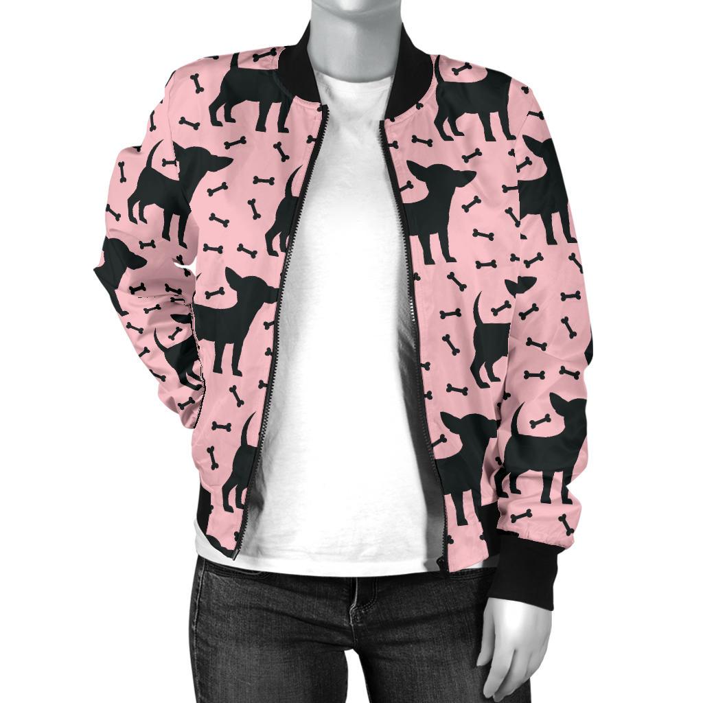 Chihuahua Pink Print Pattern Women Casual Bomber Jacket
