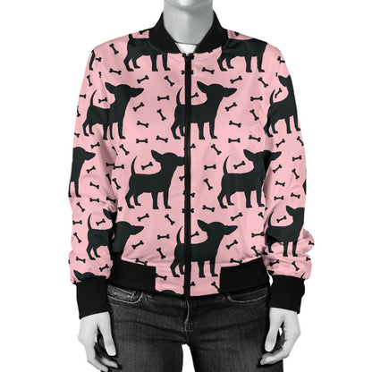 Chihuahua Pink Print Pattern Women Casual Bomber Jacket