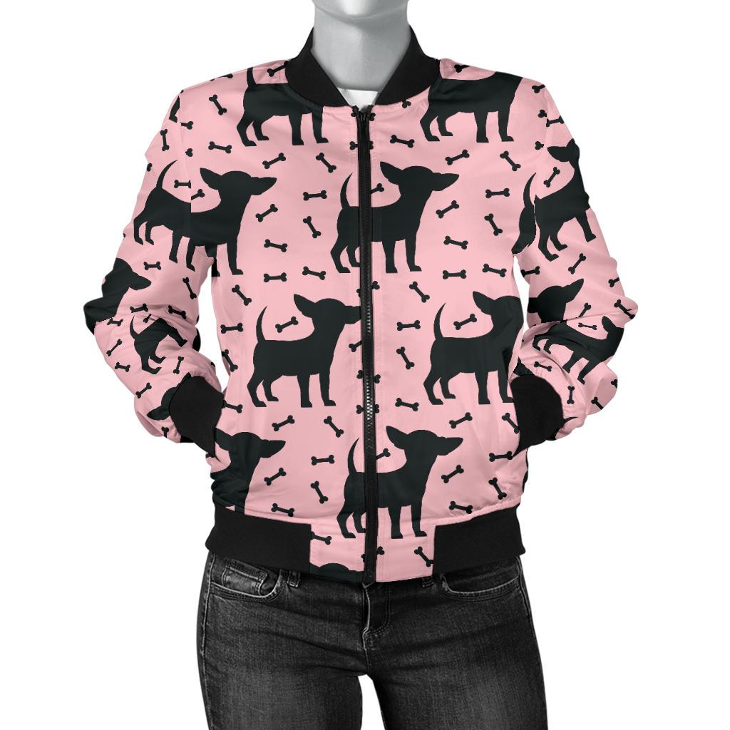 Chihuahua Pink Print Pattern Women Casual Bomber Jacket