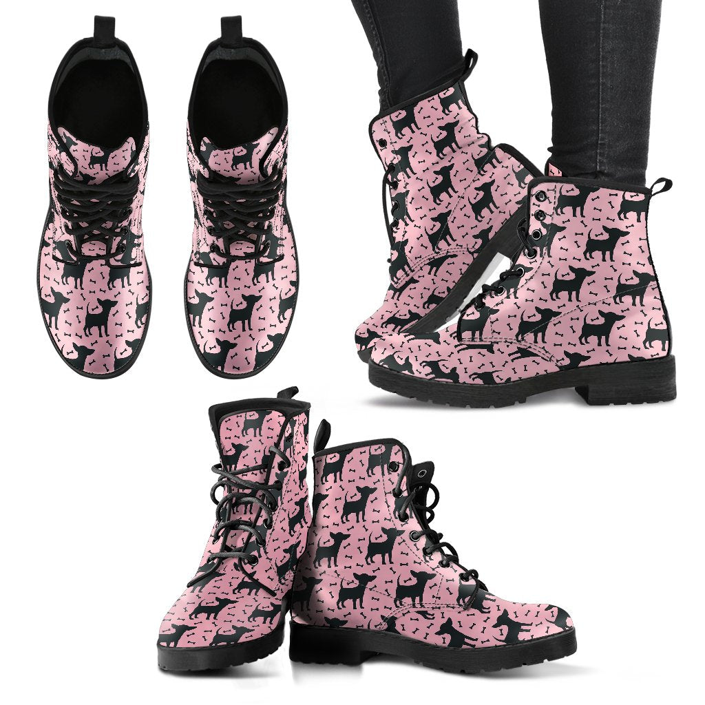 Chihuahua Pink Print Pattern Women Leather Boots-JTAMIGO.COM