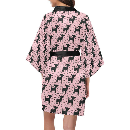 Chihuahua Pink Print Pattern Women Short Kimono Robe