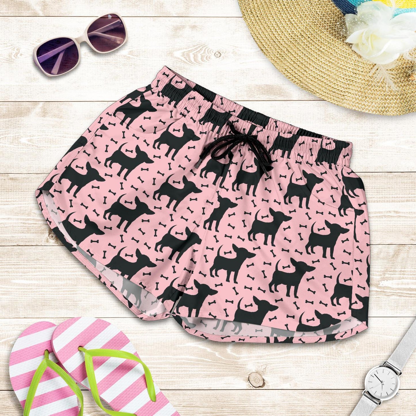 Chihuahua Pink Print Pattern Women Shorts-JTAMIGO.COM