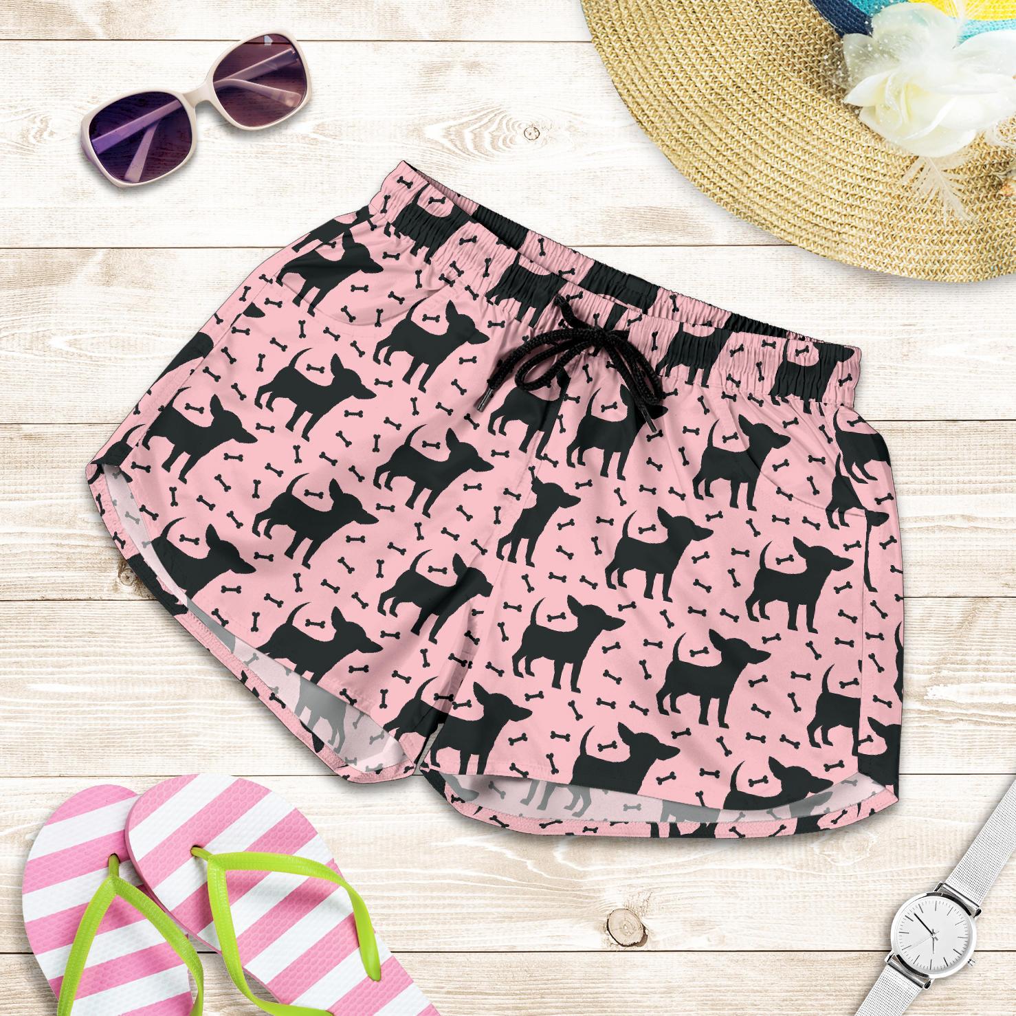 Chihuahua Pink Print Pattern Women Shorts-JTAMIGO.COM