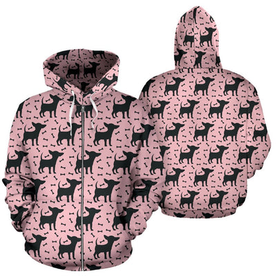 Chihuahua Pink Print Pattern Zip Up Hoodie