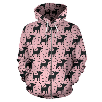 Chihuahua Pink Print Pattern Zip Up Hoodie