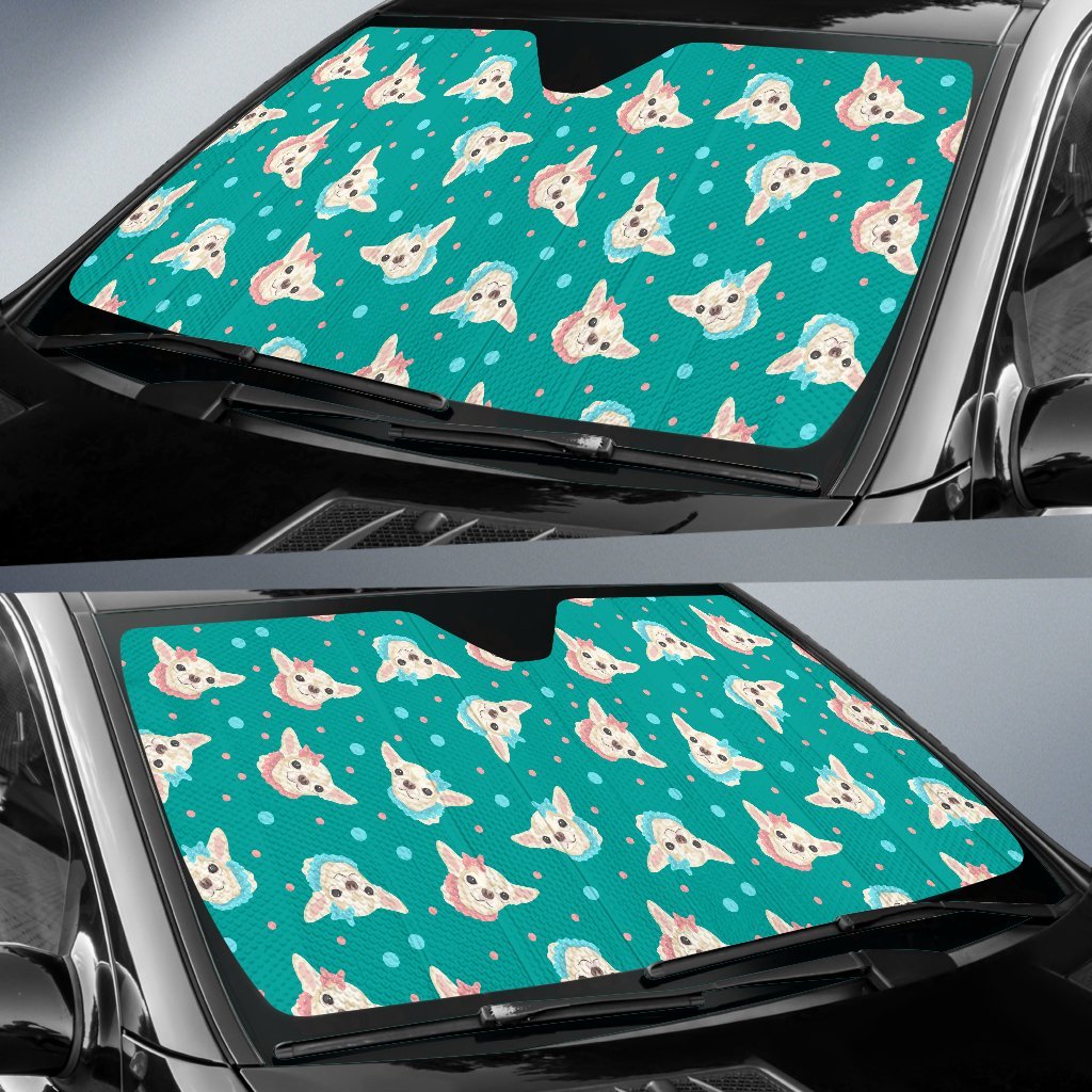Chihuahua Polka Dot Pattern Car Sun Shade For Windshield