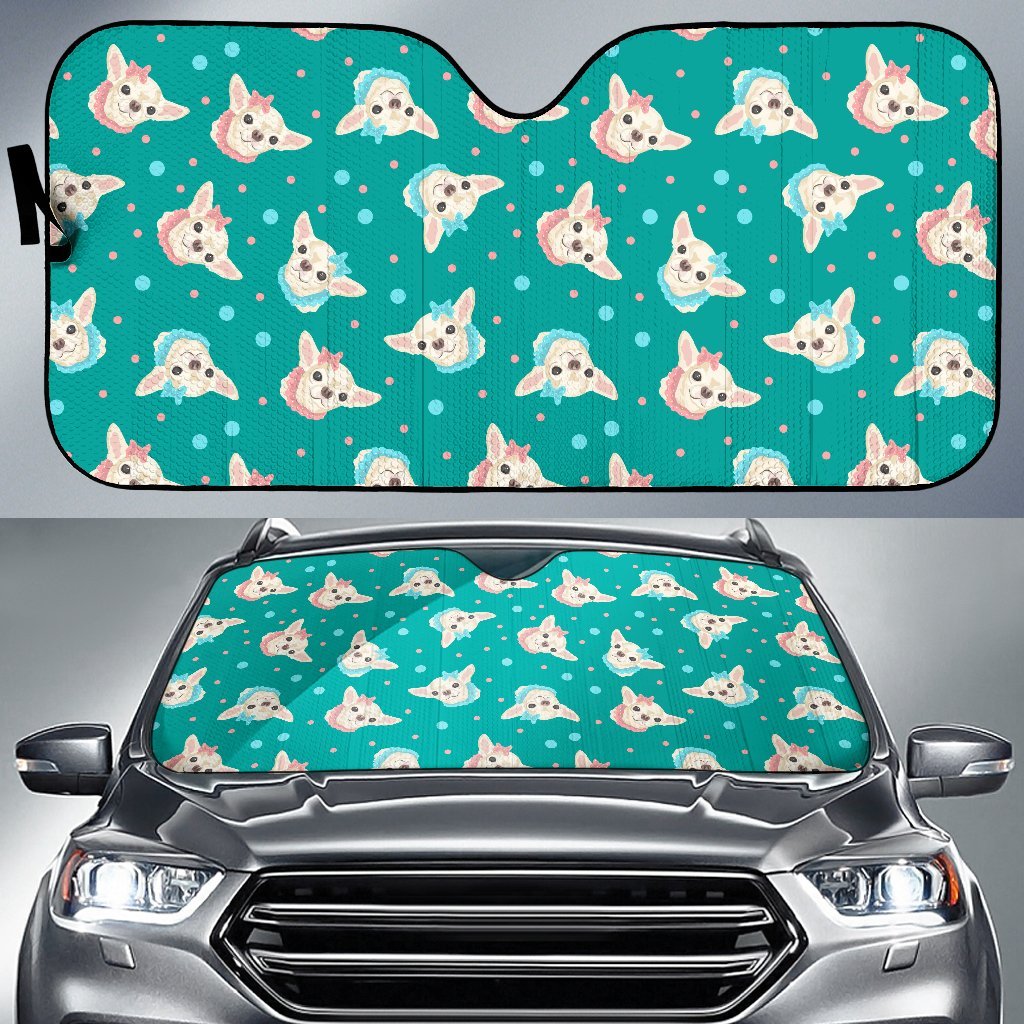 Chihuahua Polka Dot Pattern Car Sun Shade For Windshield