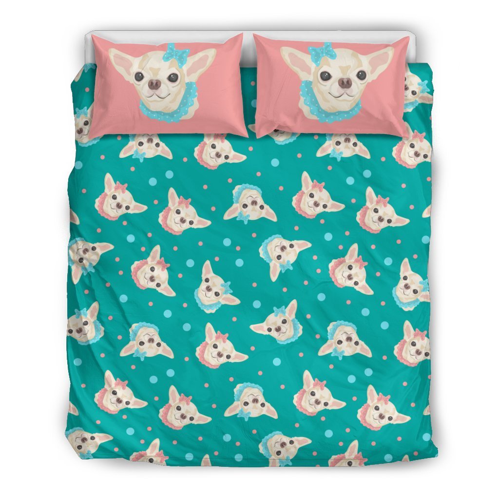 Chihuahua Polka Dot Pattern Duvet Cover Bedding Set