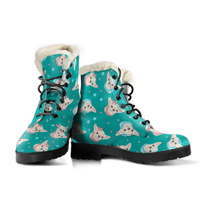 Chihuahua Polka Dot Pattern Faux Fur Leather Boots-JTAMIGO.COM