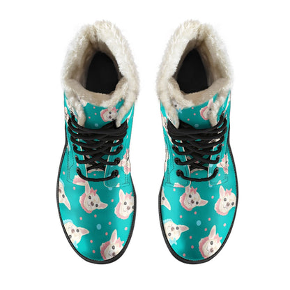 Chihuahua Polka Dot Pattern Faux Fur Leather Boots-JTAMIGO.COM