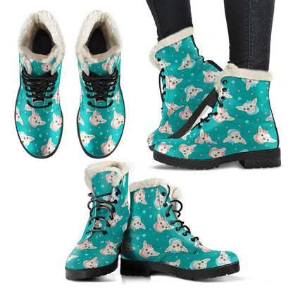 Chihuahua Polka Dot Pattern Faux Fur Leather Boots-JTAMIGO.COM