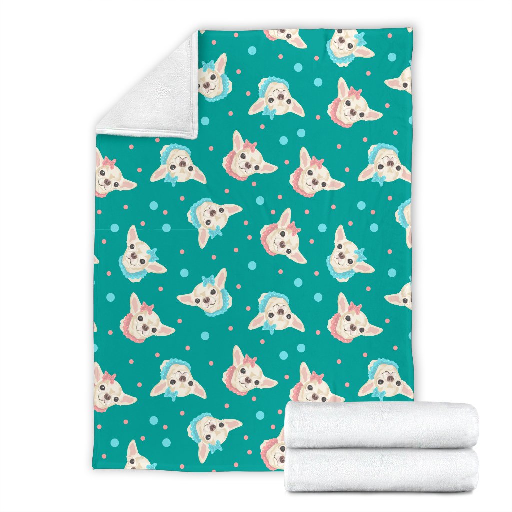 Chihuahua Polka Dot Pattern Fleece Blanket
