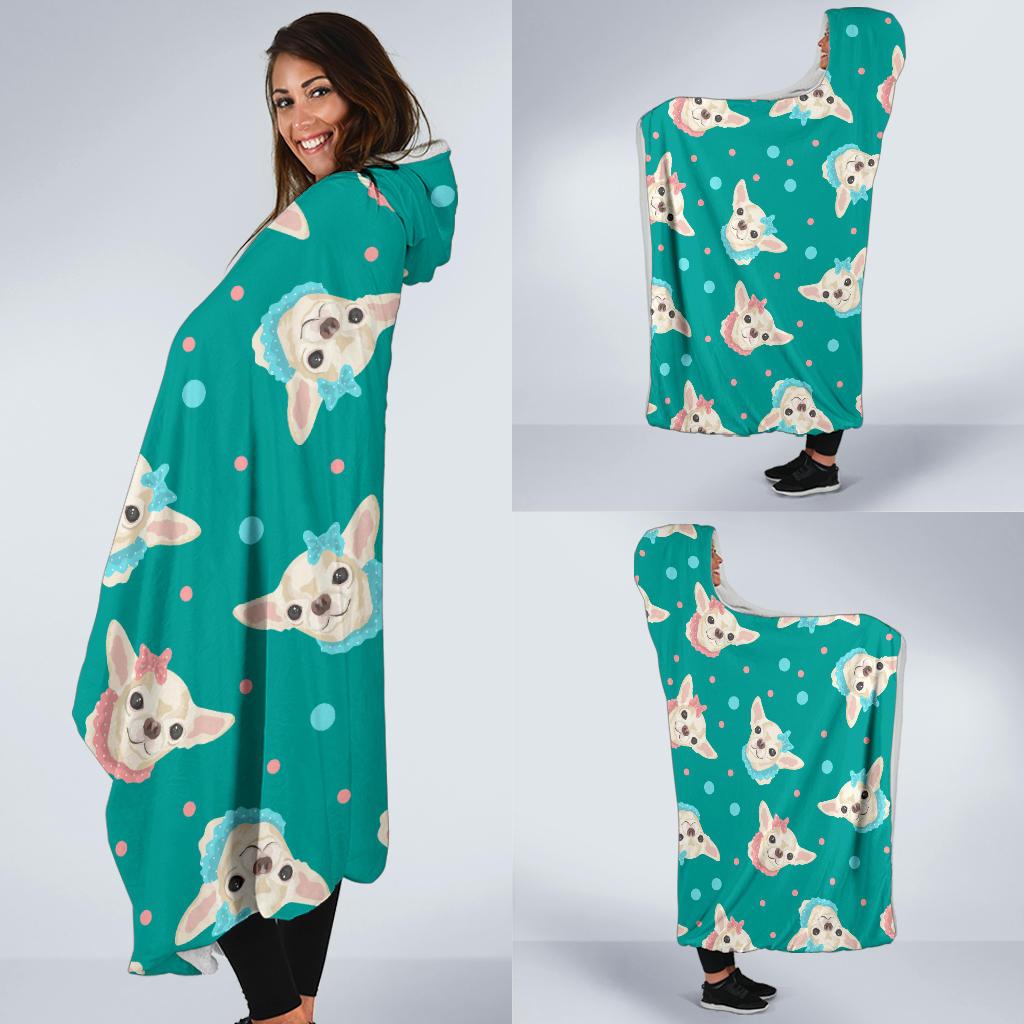 Chihuahua Polka Dot Pattern Hooded Blanket-JTAMIGO.COM