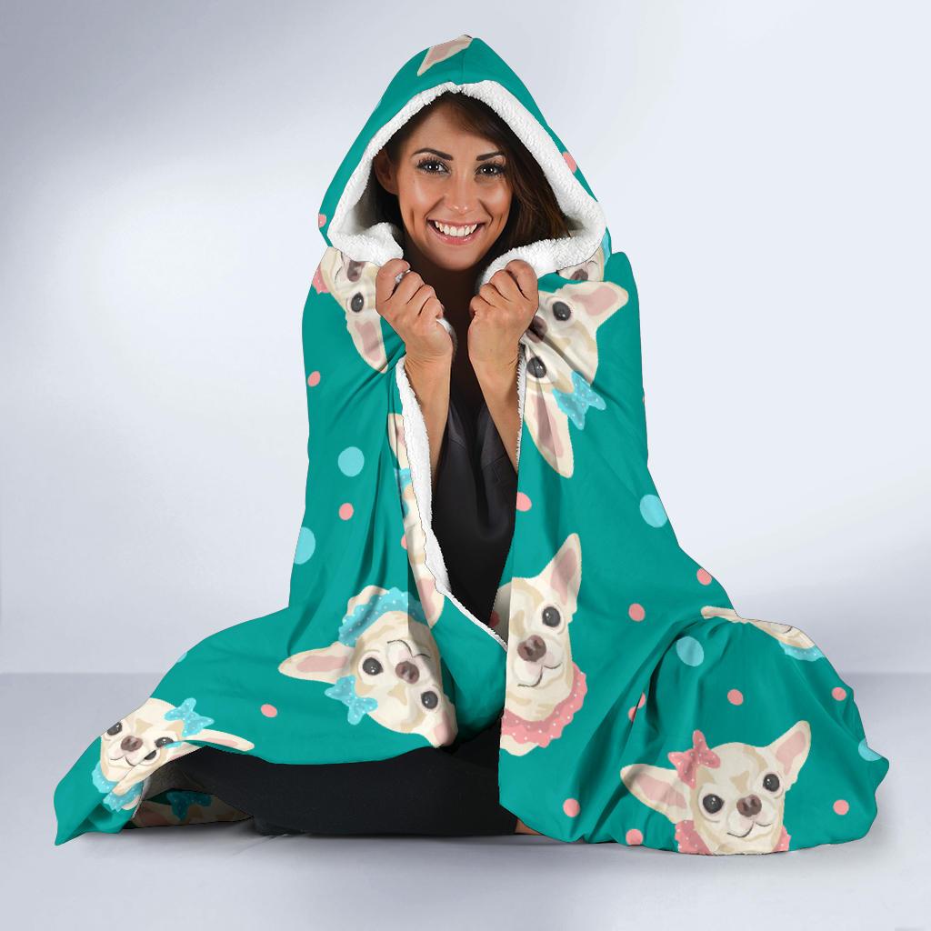 Chihuahua Polka Dot Pattern Hooded Blanket-JTAMIGO.COM