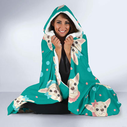 Chihuahua Polka Dot Pattern Hooded Blanket-JTAMIGO.COM