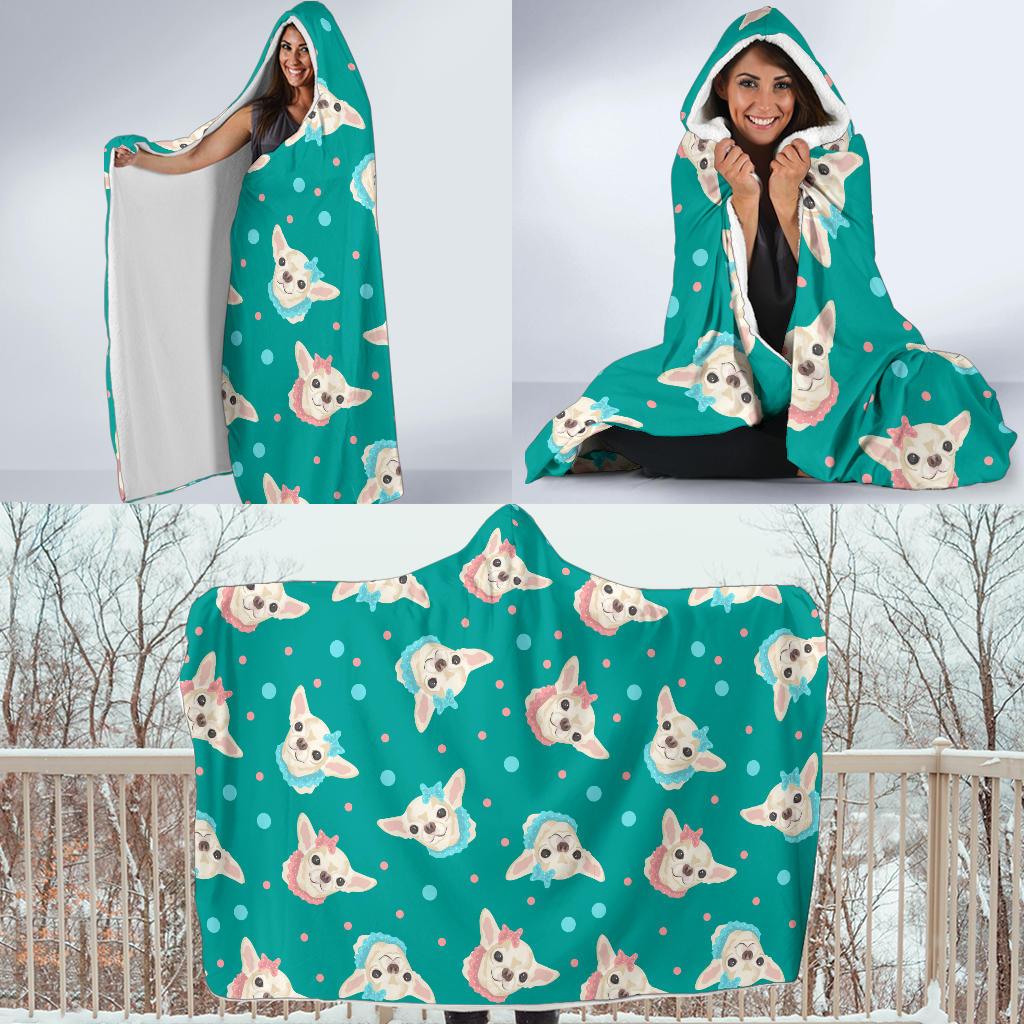 Chihuahua Polka Dot Pattern Hooded Blanket-JTAMIGO.COM