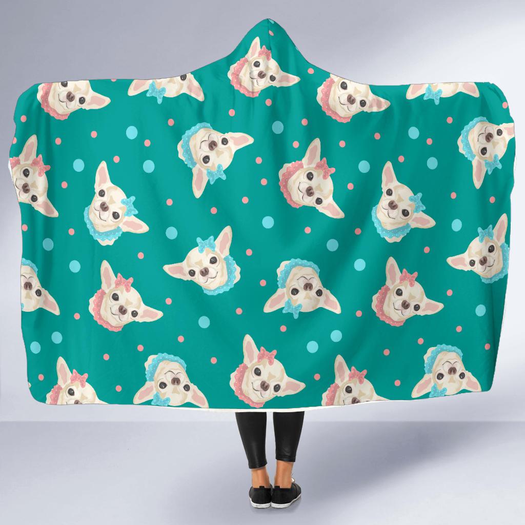 Chihuahua Polka Dot Pattern Hooded Blanket-JTAMIGO.COM