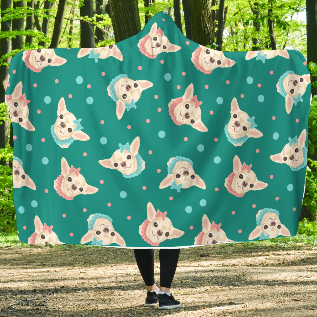 Chihuahua Polka Dot Pattern Hooded Blanket-JTAMIGO.COM
