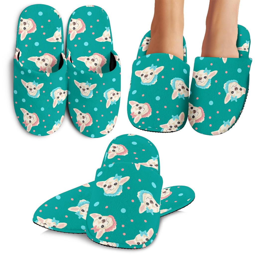 Chihuahua Polka Dot Pattern House Slippers