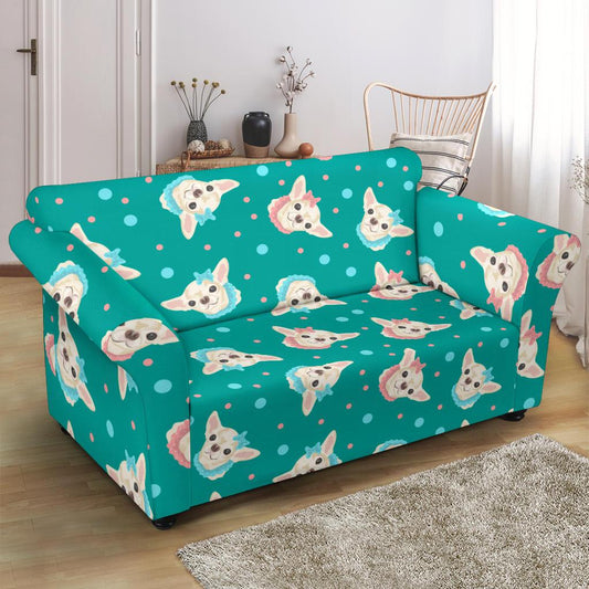 Chihuahua Polka Dot Pattern Loveseat Slipcover-JTAMIGO.COM