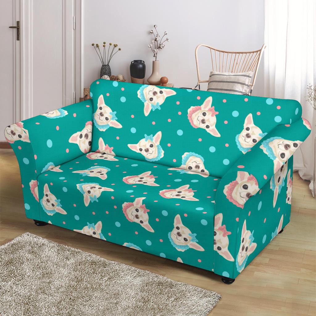 Chihuahua Polka Dot Pattern Loveseat Slipcover-JTAMIGO.COM