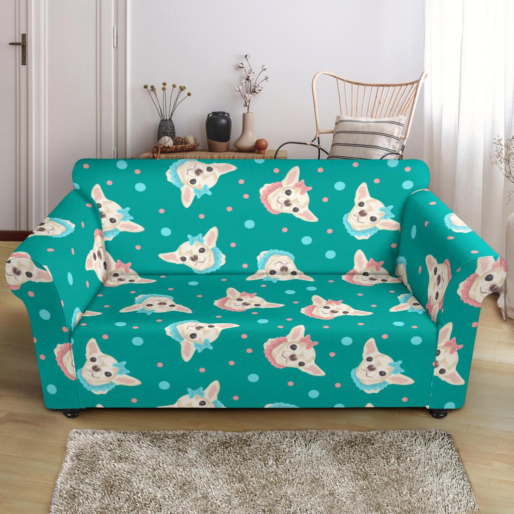 Chihuahua Polka Dot Pattern Loveseat Slipcover-JTAMIGO.COM