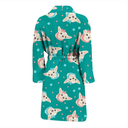 Chihuahua Polka Dot Pattern Men Bath Robe-JTAMIGO.COM