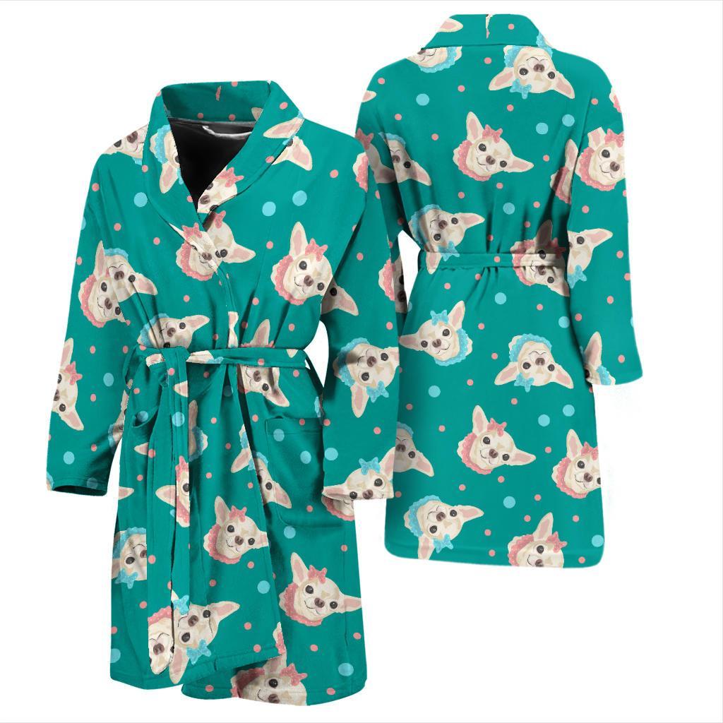 Chihuahua Polka Dot Pattern Men Bath Robe-JTAMIGO.COM
