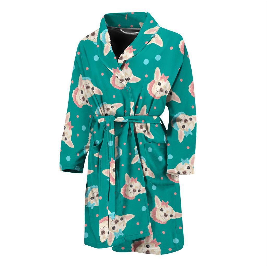 Chihuahua Polka Dot Pattern Men Bath Robe-JTAMIGO.COM