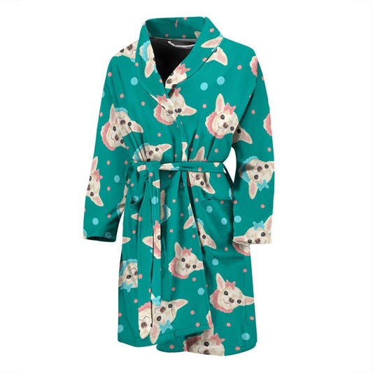 Chihuahua Polka Dot Pattern Men Bath Robe-JTAMIGO.COM