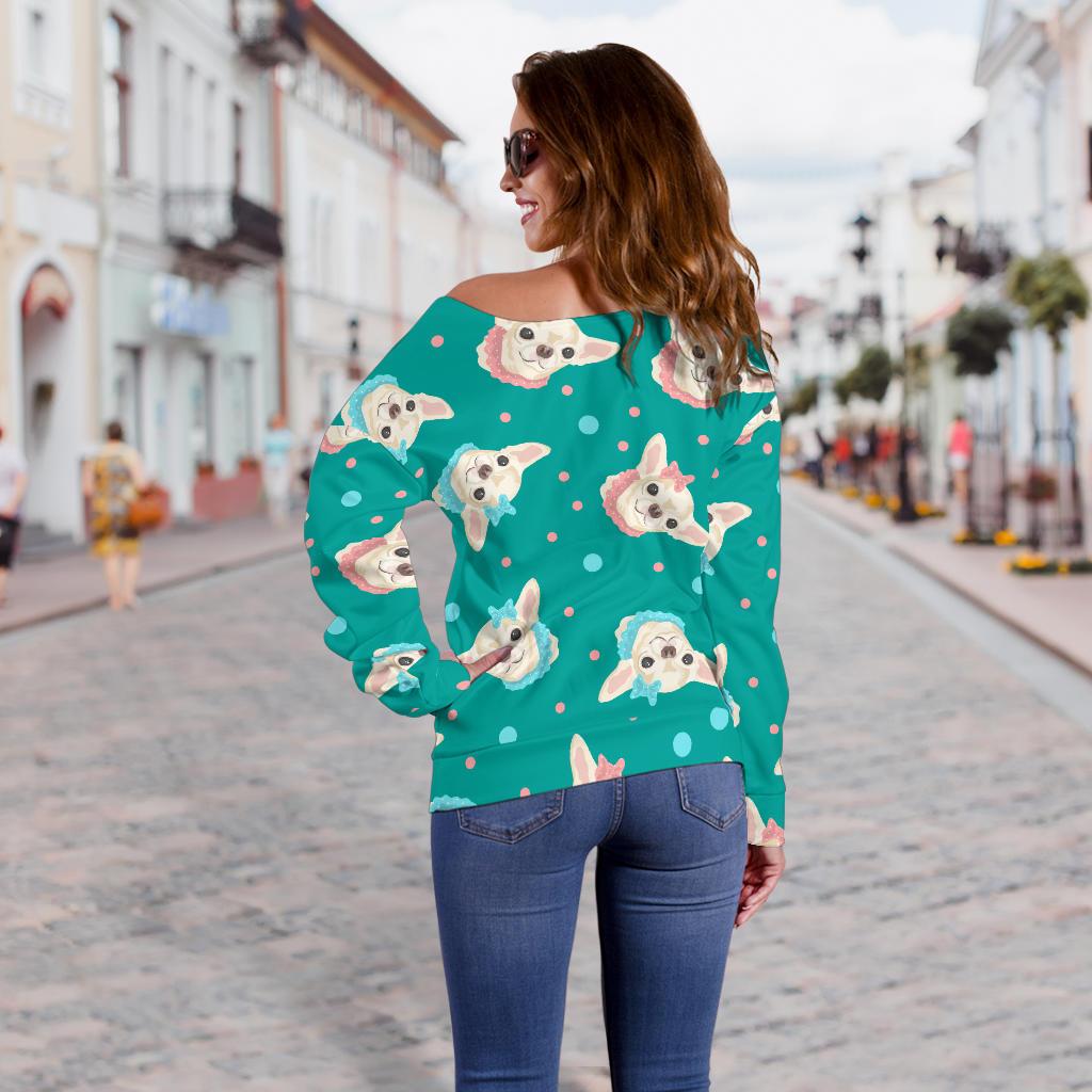 Chihuahua Polka Dot Pattern Off Shoulder Sweatshirt