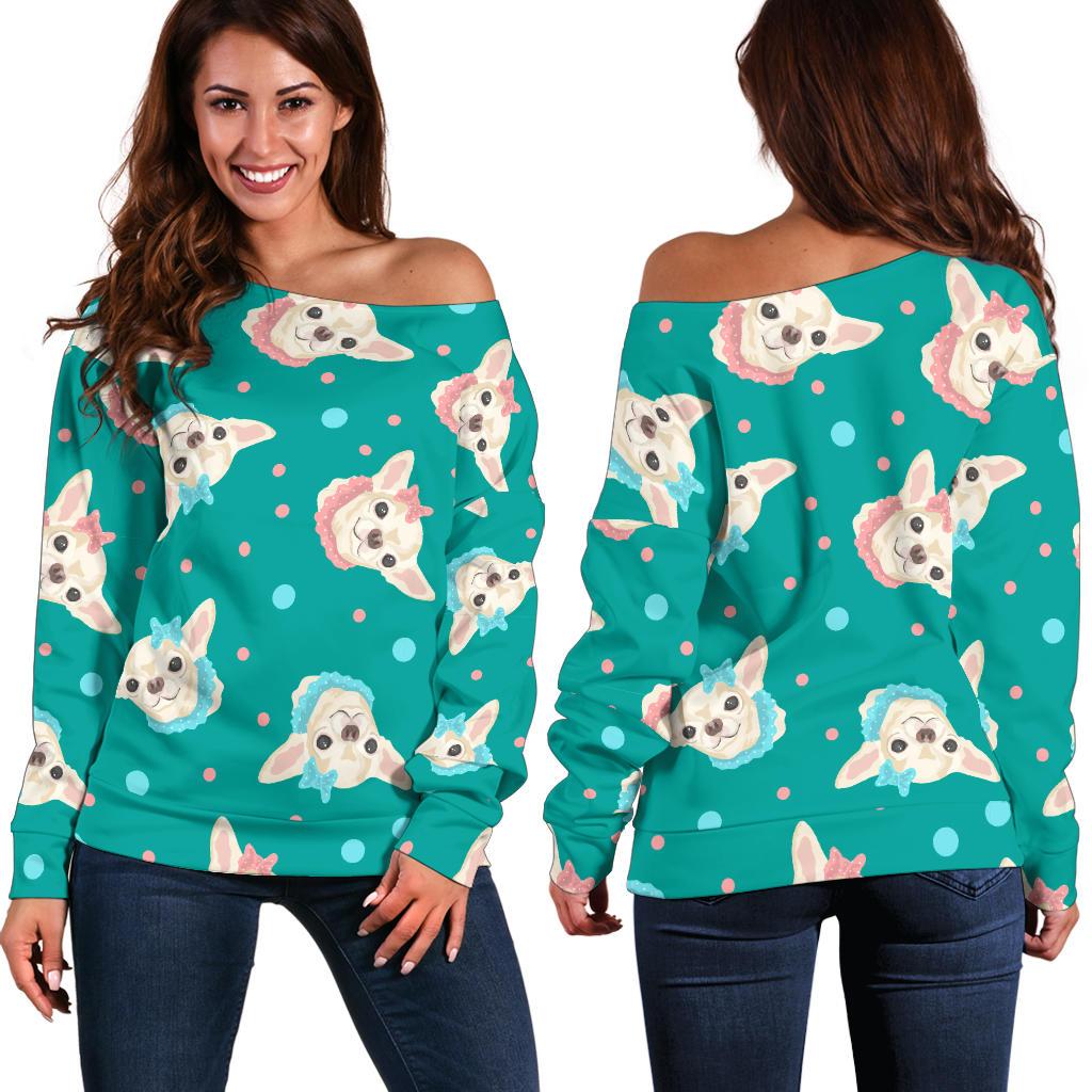 Chihuahua Polka Dot Pattern Off Shoulder Sweatshirt
