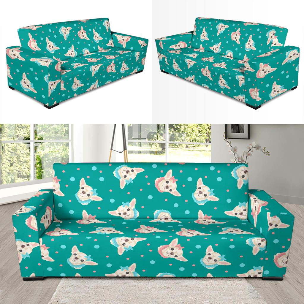Chihuahua Polka Dot Pattern Sofa Slipcover-JTAMIGO.COM