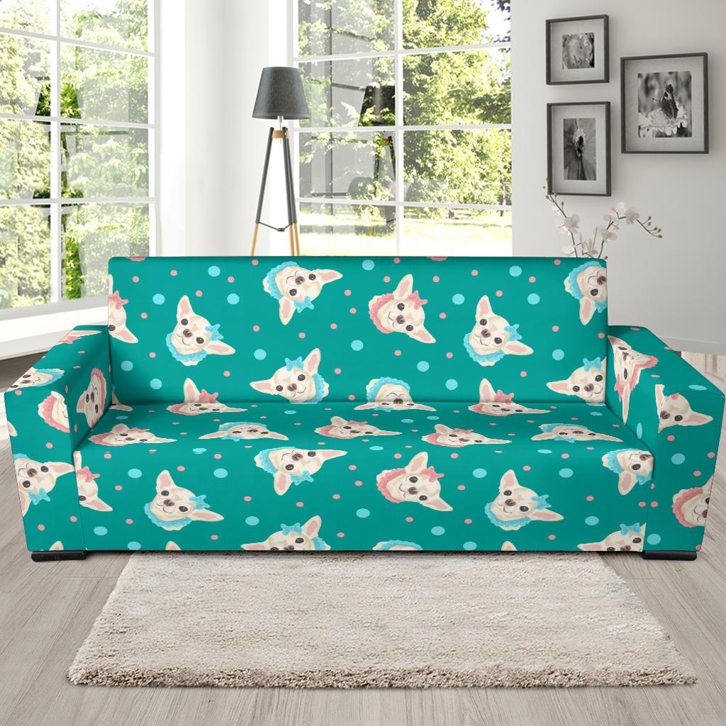 Chihuahua Polka Dot Pattern Sofa Slipcover-JTAMIGO.COM