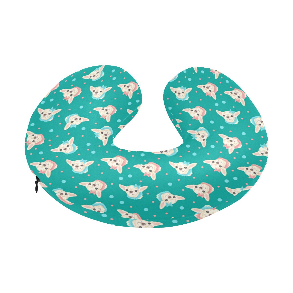 Chihuahua Polka Dot Pattern U-Shaped Travel Neck Pillow-JTAMIGO.COM
