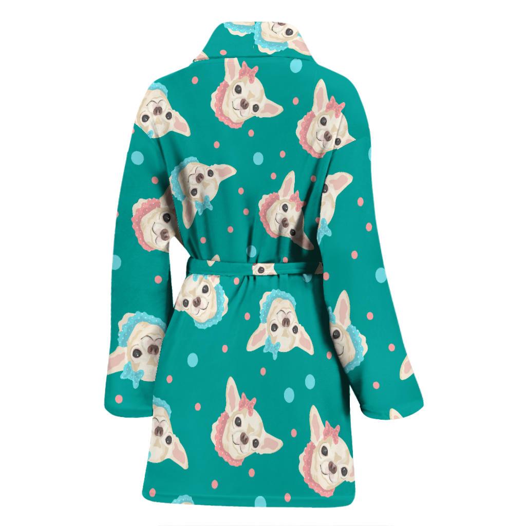 Chihuahua Polka Dot Pattern Women Bath Robe-JTAMIGO.COM