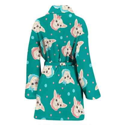 Chihuahua Polka Dot Pattern Women Bath Robe-JTAMIGO.COM
