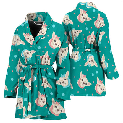 Chihuahua Polka Dot Pattern Women Bath Robe-JTAMIGO.COM