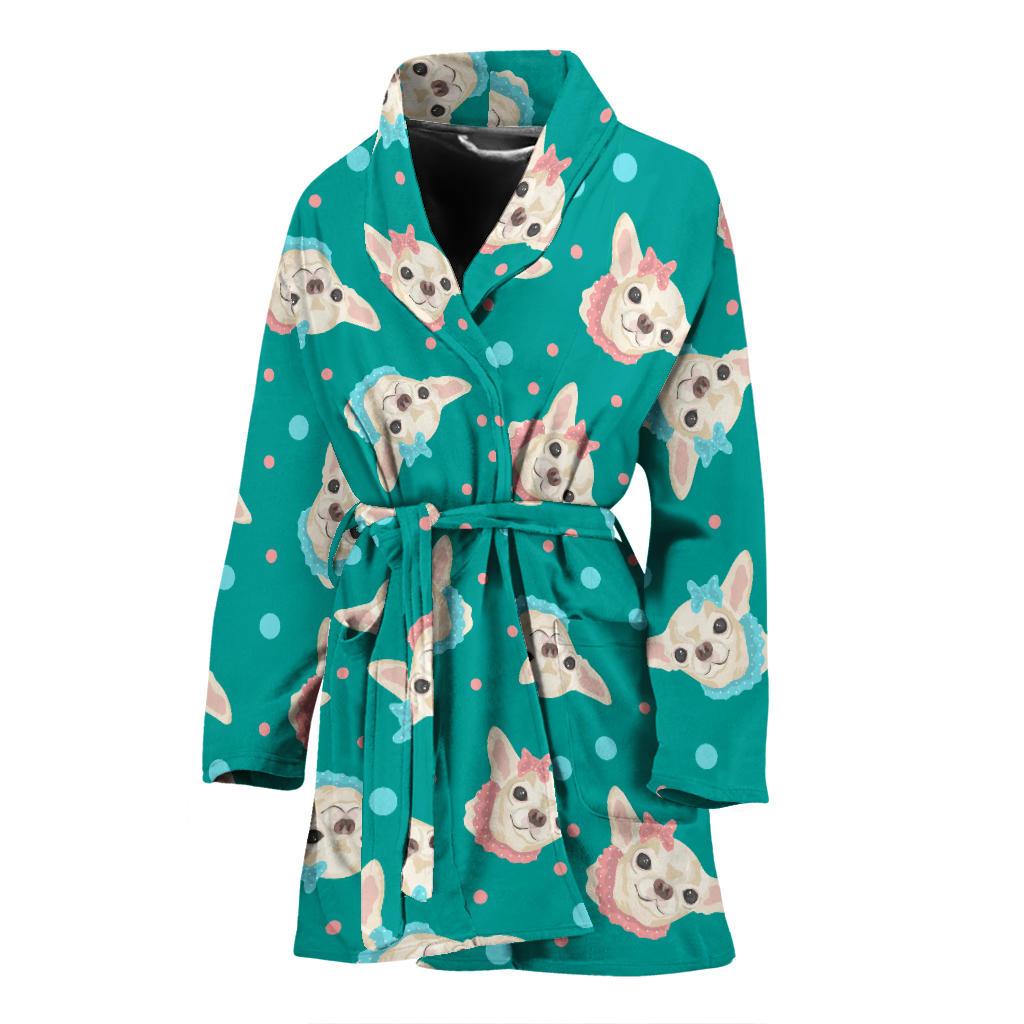 Chihuahua Polka Dot Pattern Women Bath Robe-JTAMIGO.COM