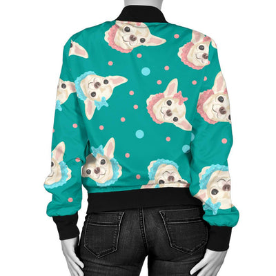 Chihuahua Polka Dot Pattern Women Casual Bomber Jacket