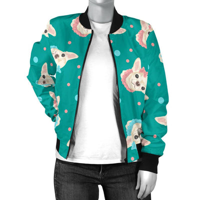 Chihuahua Polka Dot Pattern Women Casual Bomber Jacket