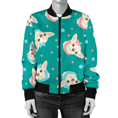 Chihuahua Polka Dot Pattern Women Casual Bomber Jacket