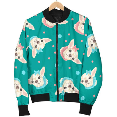 Chihuahua Polka Dot Pattern Women Casual Bomber Jacket
